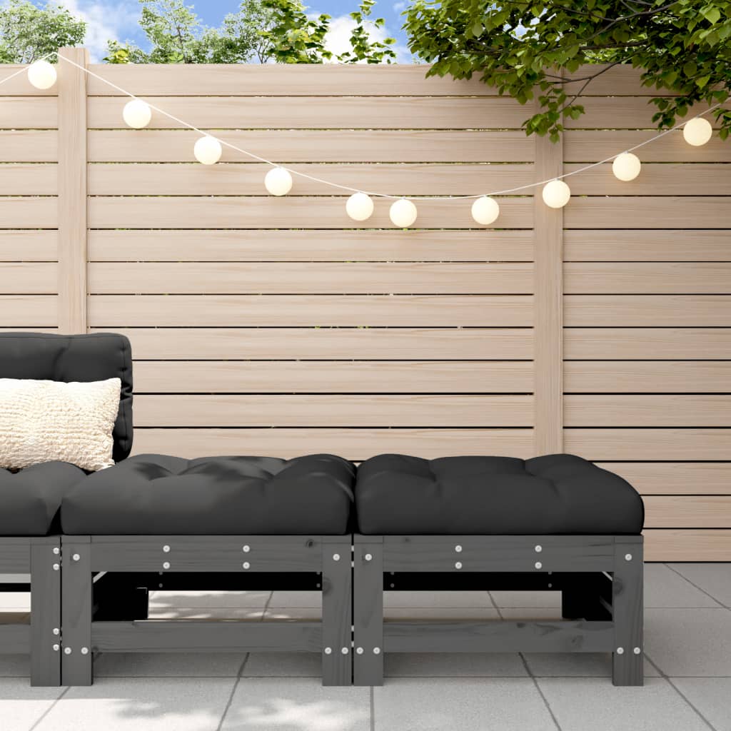 Garden Footstools with Cushions 2pcs Grey Solid Wood Pine